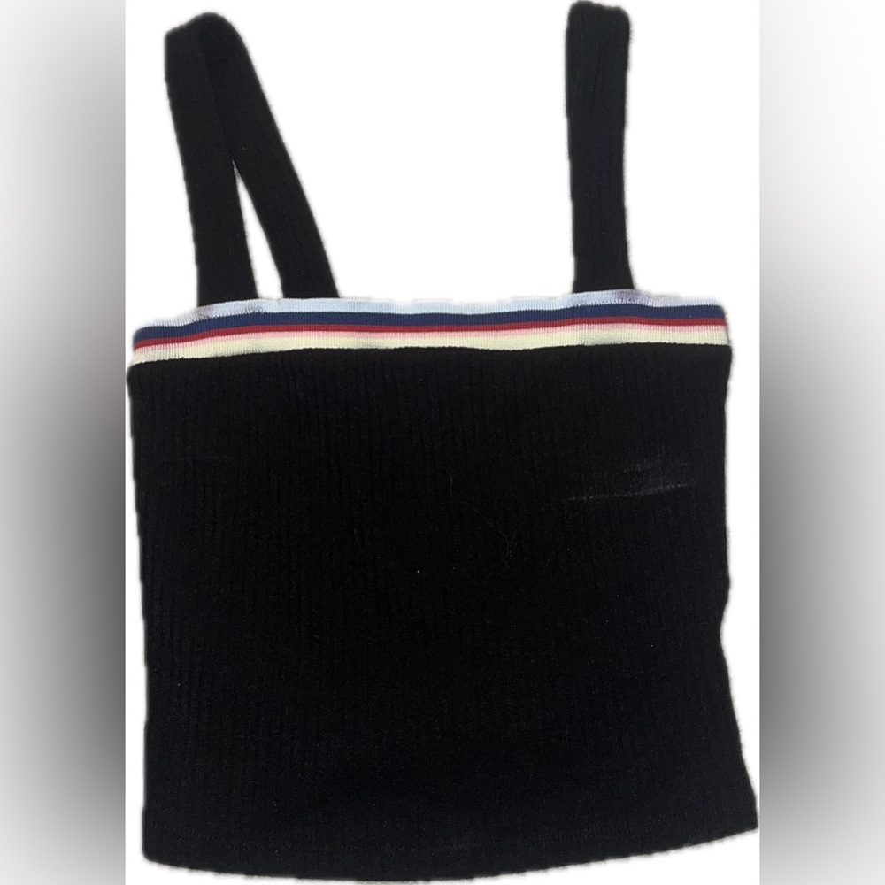 Rainbow top stripe black ribbed knit tank top